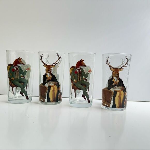 PaperProducts Design drinkware set 12.5 Oz drinking glasses Buck Fox whimsical - Picture 7 of 8